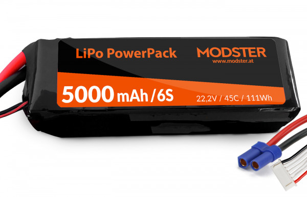 LiPo Pack 6S 22.2V 5000 mAh 45C (EC5) MODSTER PowerPack