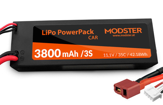 LiPo Pack 3S 11.1V 3800 mAh 35C (Deans) MODSTER PowerPack Car Hardcase