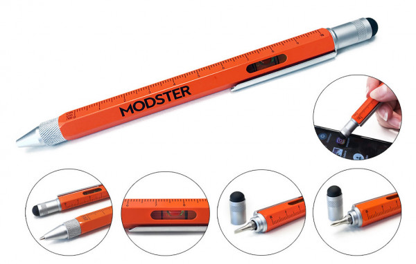 MODSTER Multifunktionsstift (Kugelschreiber) mit Lineal, Wasserwaage und Schraubendreher