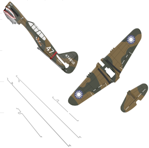 MODSTER MDX P-40 Warhawk: Rumpf+Tragfläche+Höhenleitwerk+Anlenkungsdrähte