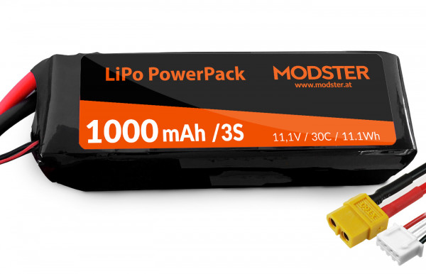 LiPo Pack LiPo Akku 3S 11,1V 1000 mAh 30C (XT60) MODSTER PowerPack